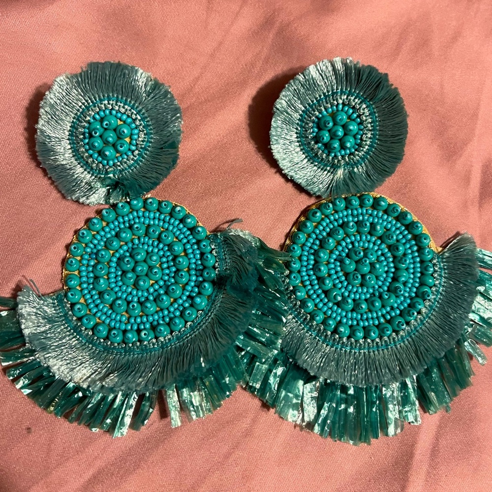 VICI - Teal beaded long earrings